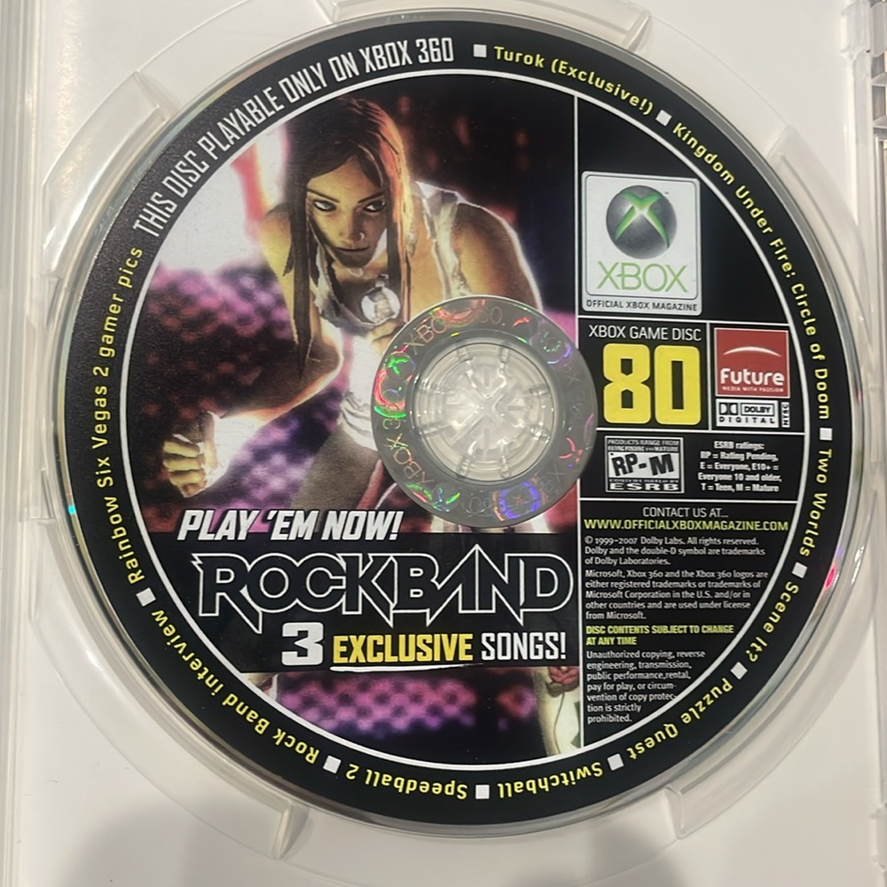 Rare Xbox 360 Rockband Exclusive Demo - Turok (Feb 2007, Disc #80)